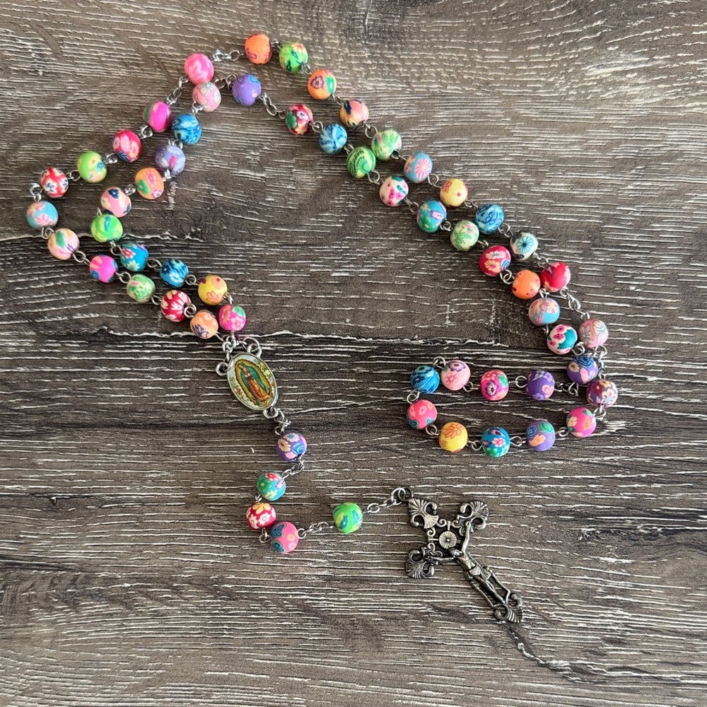 Colorful Beaded Rosary Necklace